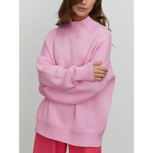 Oversized Barbie Barbiecore Mock Neck Slouchy Preppy Sweater Pink Size Small